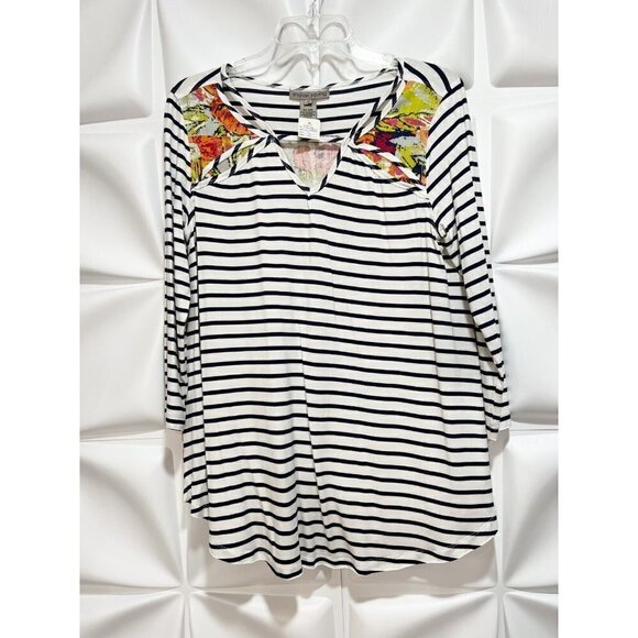 Sharon Young Sz S Floral Print French Striped Swing Blouse Tunic Top NWT NEW - Picture 4 of 9